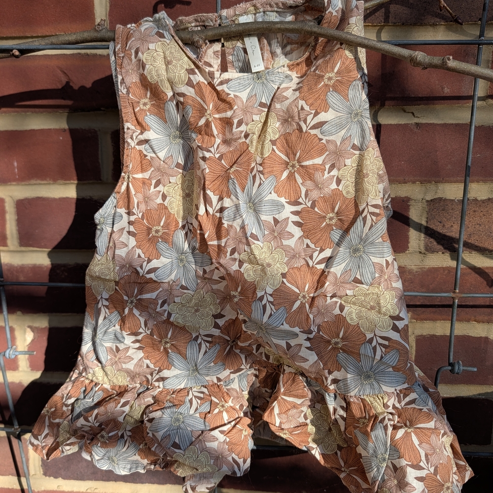 Rylee + Cru Floral Ruffle Blouse - Brown, Cream, and Yellow